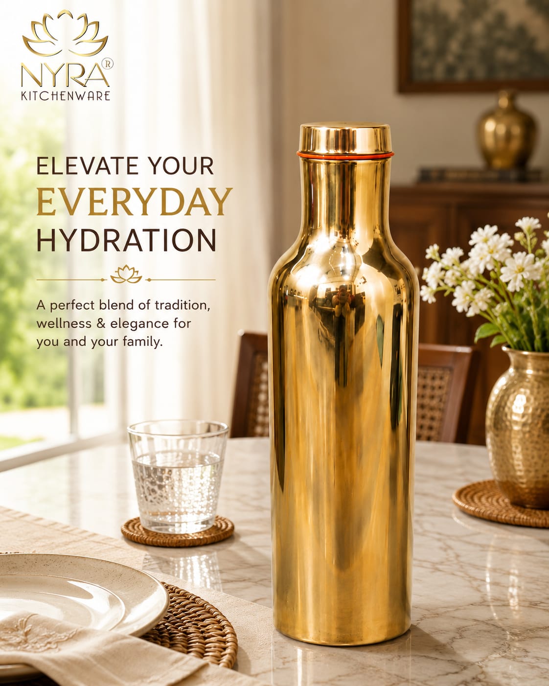 Pure Bronze Water Bottle | Kansa/Phool Health Benefits Water Bottle
