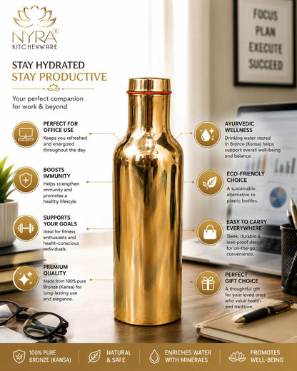 Pure Bronze Water Bottle | Kansa/Phool Health Benefits Water Bottle