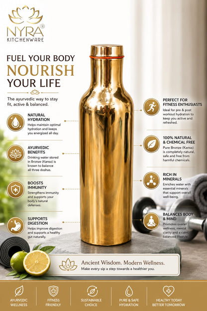 Pure Bronze Water Bottle | Kansa/Phool Health Benefits Water Bottle