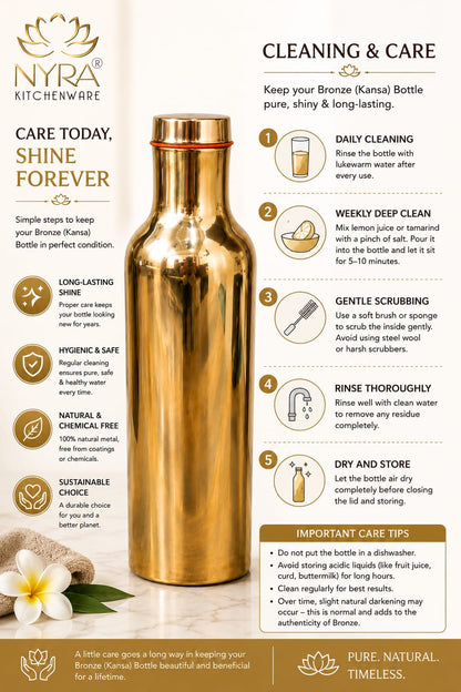 Pure Bronze Water Bottle | Kansa/Phool Health Benefits Water Bottle
