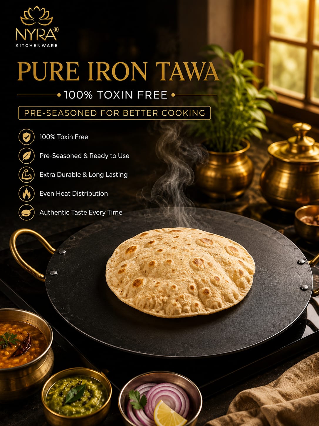 Pure Iron Tawa for Dosa/Chapati | Induction Friendly | No Chemical Coating | Toxin-Free