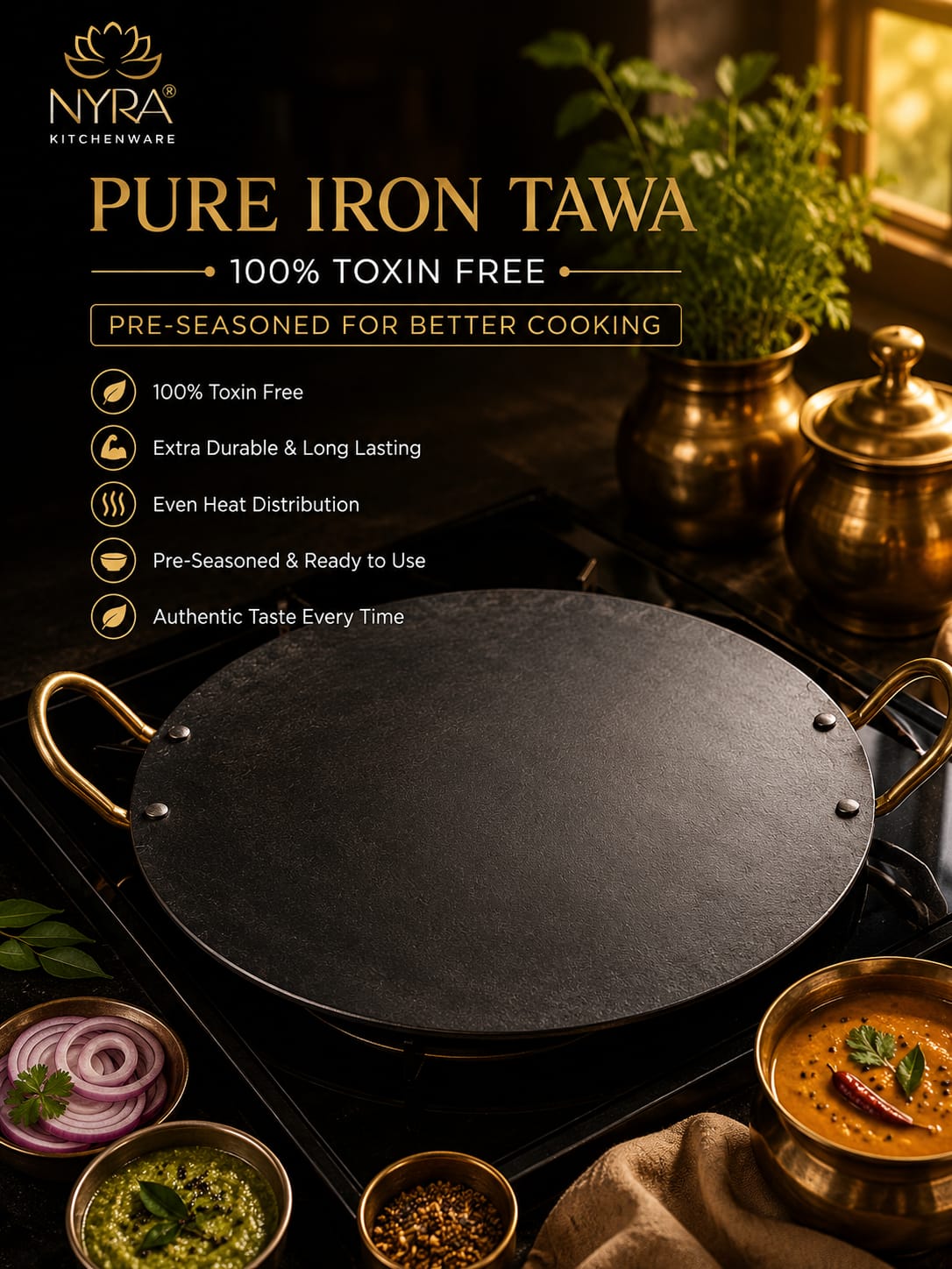 Pure Iron Tawa for Dosa/Chapati | Induction Friendly | No Chemical Coating | Toxin-Free