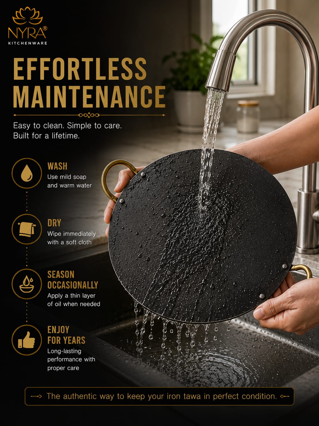 Pure Iron Tawa for Dosa/Chapati | Induction Friendly | No Chemical Coating | Toxin-Free