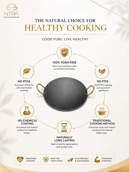 Pure Iron Tawa for Dosa/Chapati | Induction Friendly | No Chemical Coating | Toxin-Free