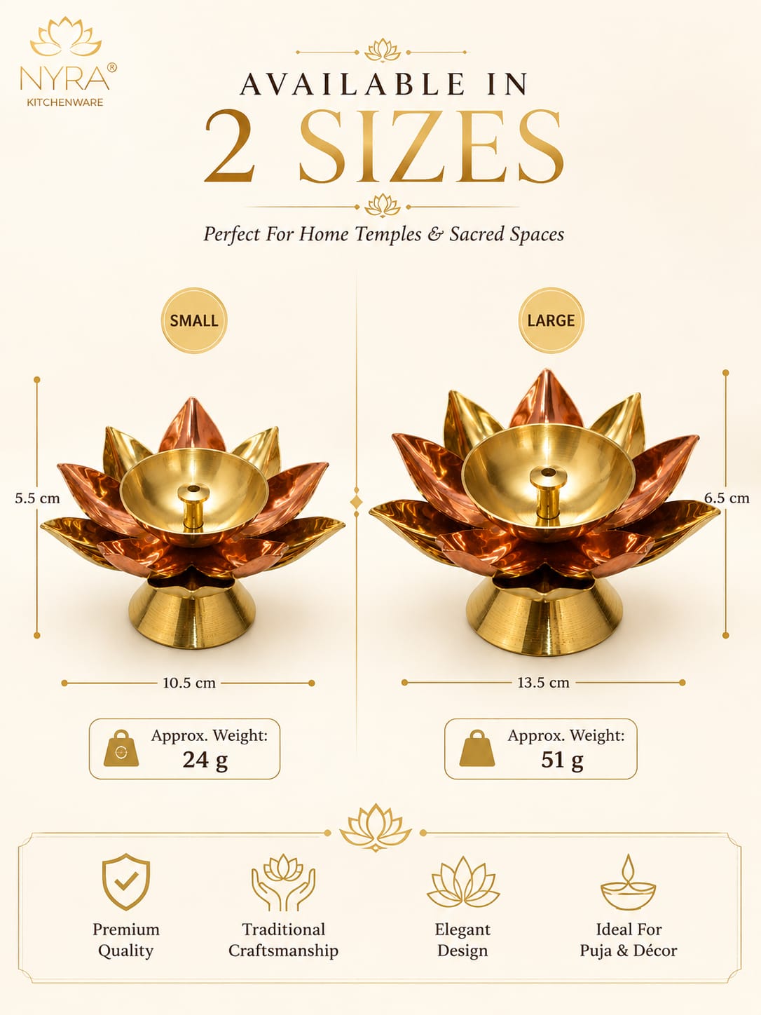 Beautiful Brass Diya with Dual Tone Petals - 2 Sizes