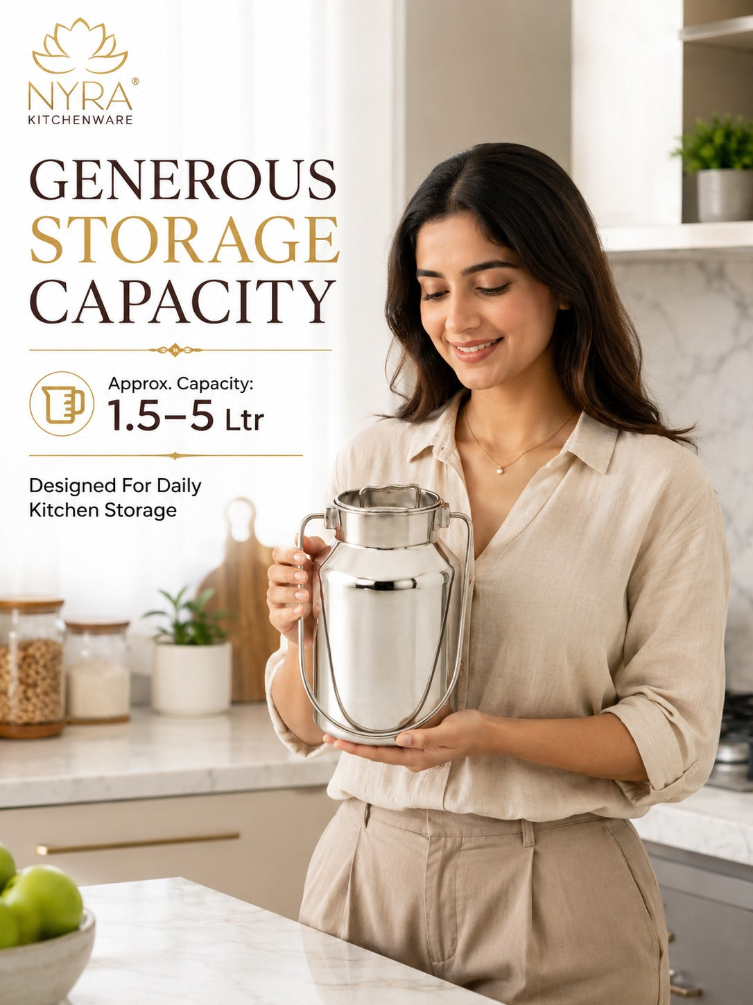 Premium Stainless Steel Milk & Oil Container with Lid – Durable Storage Solution - 6 Sizes