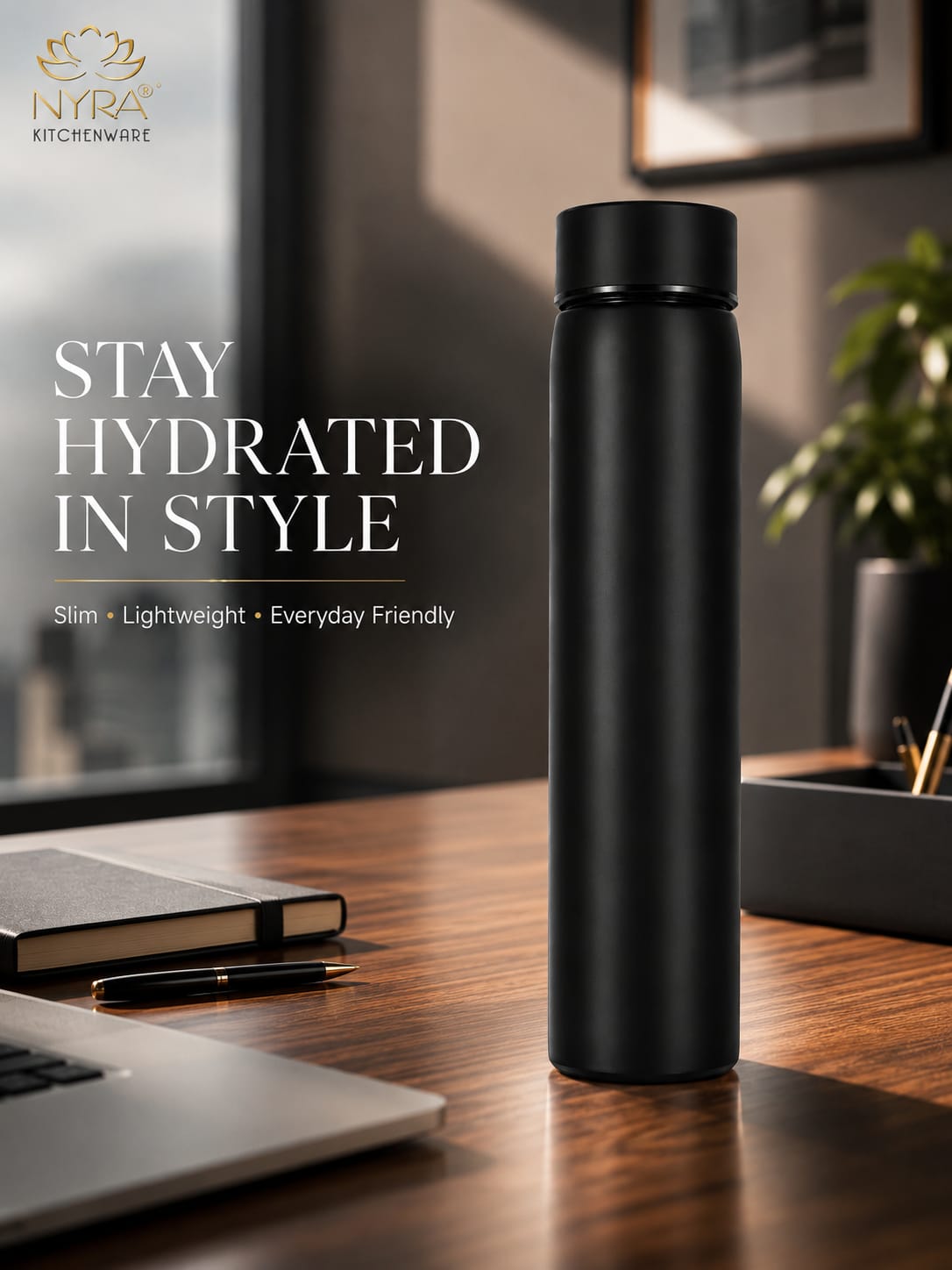 Stainless Steel Single Wall Pocket Water Bottle - Sleek Design - 6 Color Options