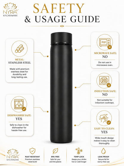 Stainless Steel Single Wall Pocket Water Bottle - Sleek Design - 6 Color Options