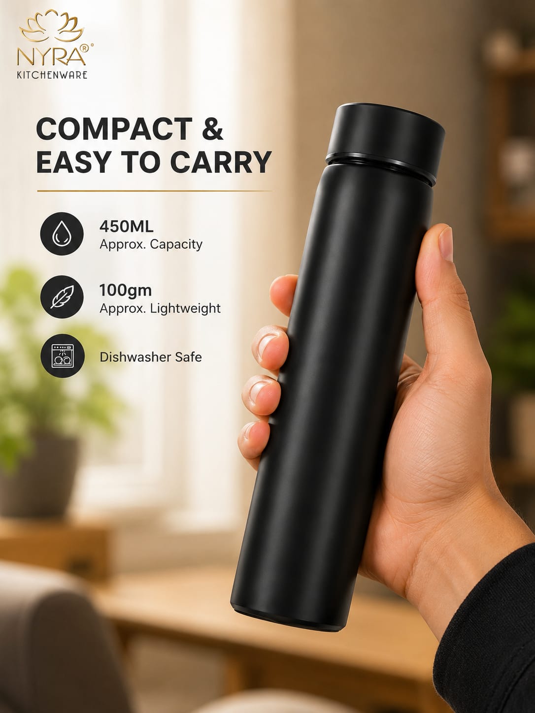 Stainless Steel Single Wall Pocket Water Bottle - Sleek Design - 6 Color Options