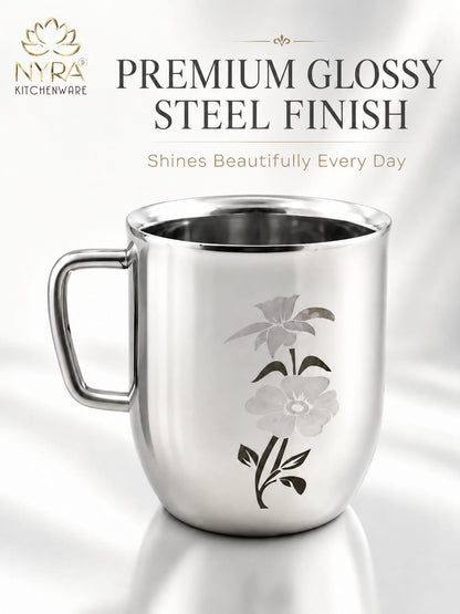 Stainless Steel Glossy Finish Cups with Laser Print & Riveted Handles - Set of 2