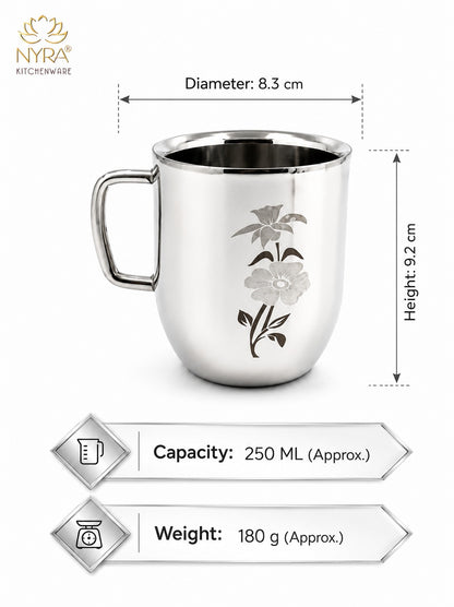 Stainless Steel Glossy Finish Cups with Laser Print & Riveted Handles - Set of 2