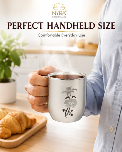 Stainless Steel Glossy Finish Cups with Laser Print & Riveted Handles - Set of 2