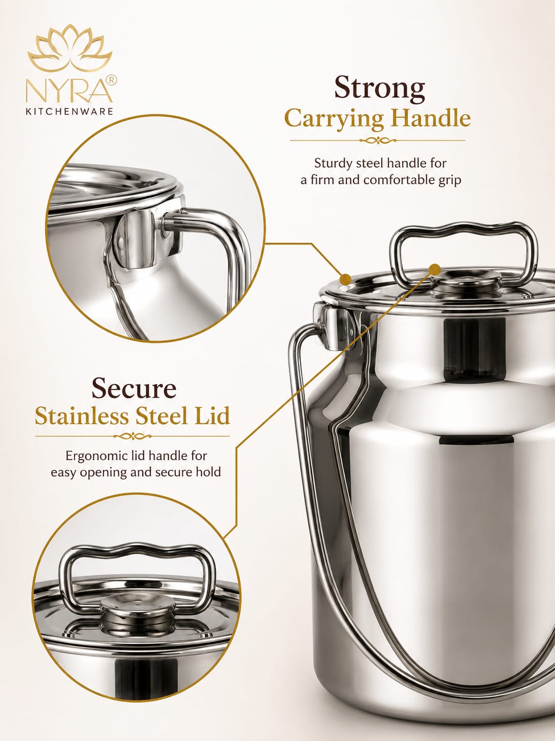 Premium Stainless Steel Milk & Oil Container with Lid – Durable Storage Solution - 6 Sizes