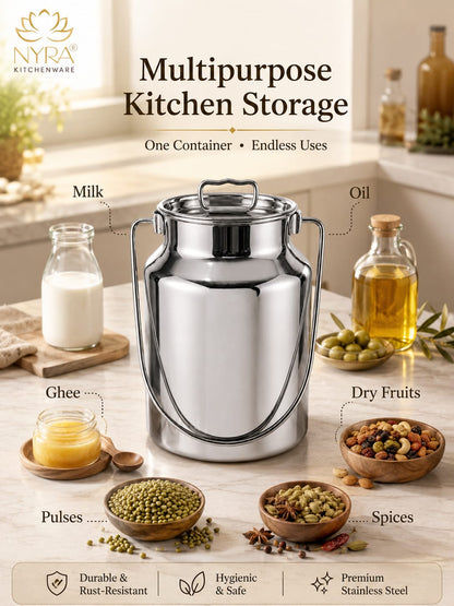 Premium Stainless Steel Milk & Oil Container with Lid – Durable Storage Solution - 6 Sizes