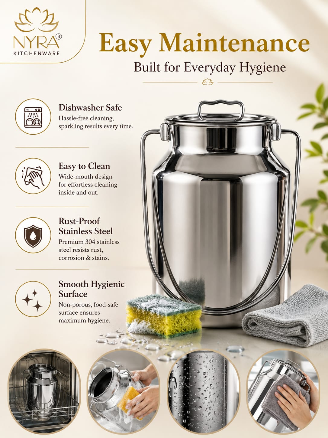 Premium Stainless Steel Milk & Oil Container with Lid – Durable Storage Solution - 6 Sizes