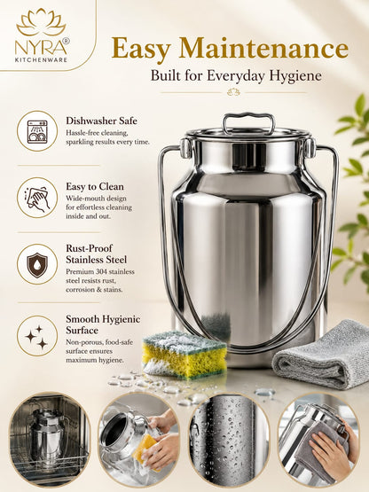Premium Stainless Steel Milk & Oil Container with Lid – Durable Storage Solution - 6 Sizes