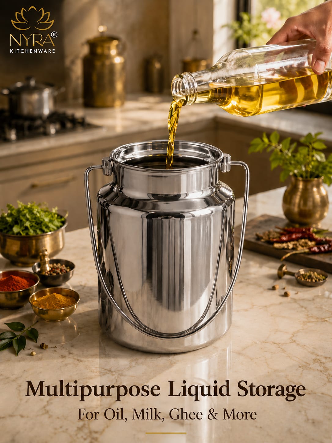 Premium Stainless Steel Milk & Oil Container with Lid – Durable Storage Solution - 6 Sizes