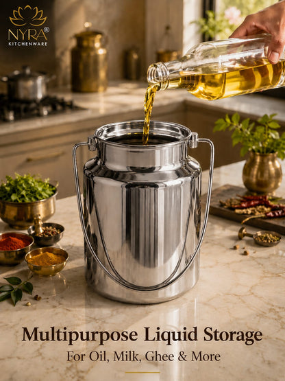 Premium Stainless Steel Milk & Oil Container with Lid – Durable Storage Solution - 6 Sizes