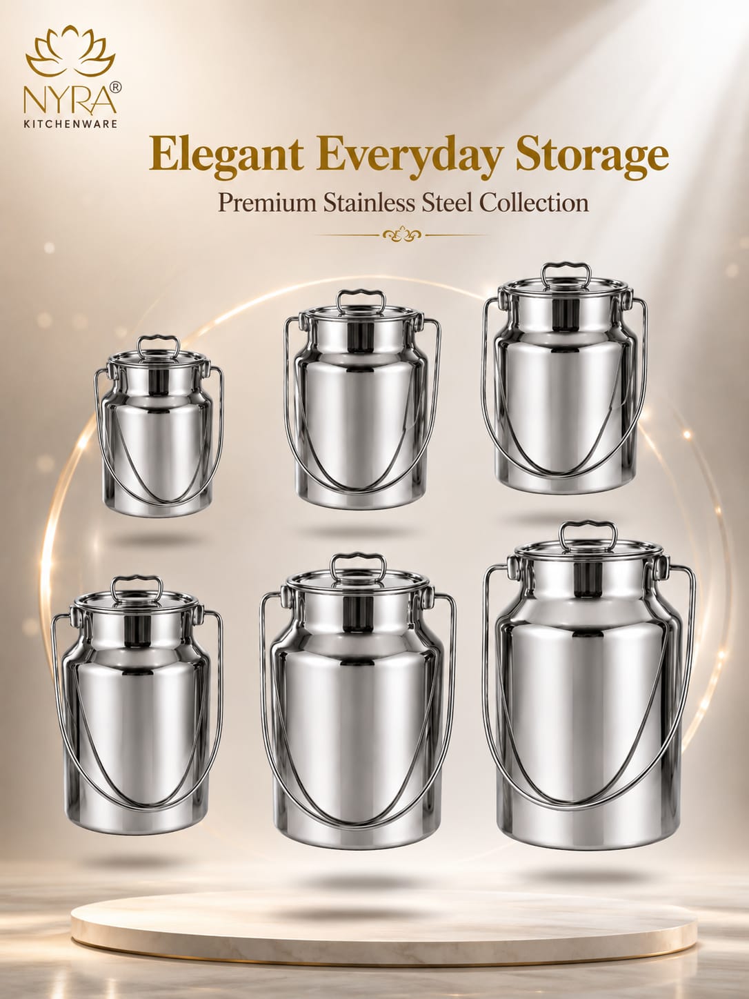Premium Stainless Steel Milk & Oil Container with Lid – Durable Storage Solution - 6 Sizes