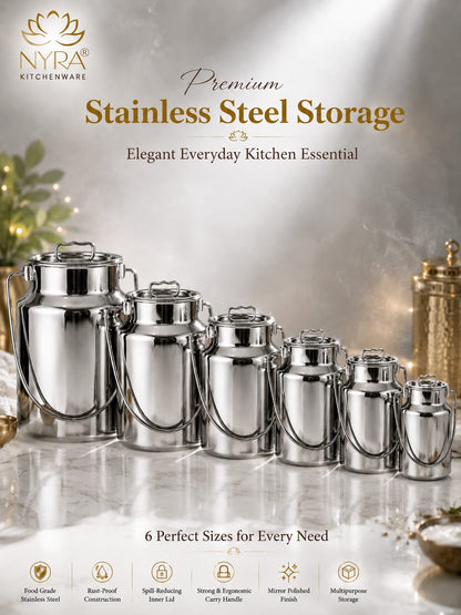 Premium Stainless Steel Milk & Oil Container with Lid – Durable Storage Solution - 6 Sizes