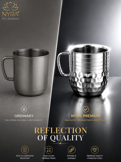 Stainless-Steel Cups with Glossy Finish/Hammered and Ringer Design Mugs Set of 2pcs.