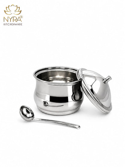 Stainless Steel Ghee Pot With Spoon | Oil/Ghee Storage Container