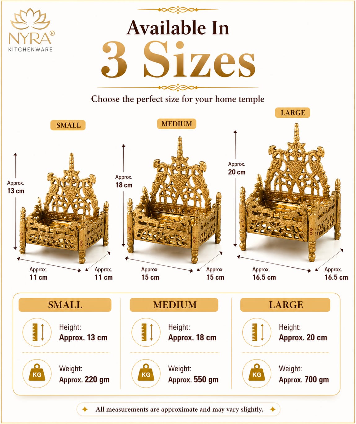 Handcrafted Peetal Singhasan | Brass Throne for Pooja - 3 sizes
