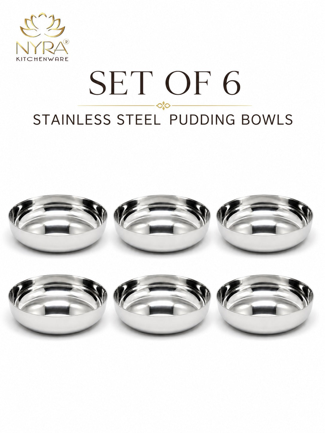 Stainless Steel Sweet Dish Katori Set | Serving Bowls Set of 6 Pcs – 140 ML/160 ML each