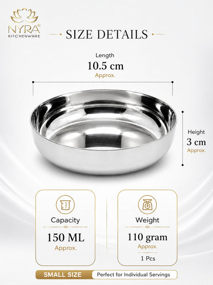 Stainless Steel Sweet Dish Katori Set | Serving Bowls Set of 6 Pcs – 140 ML/160 ML each