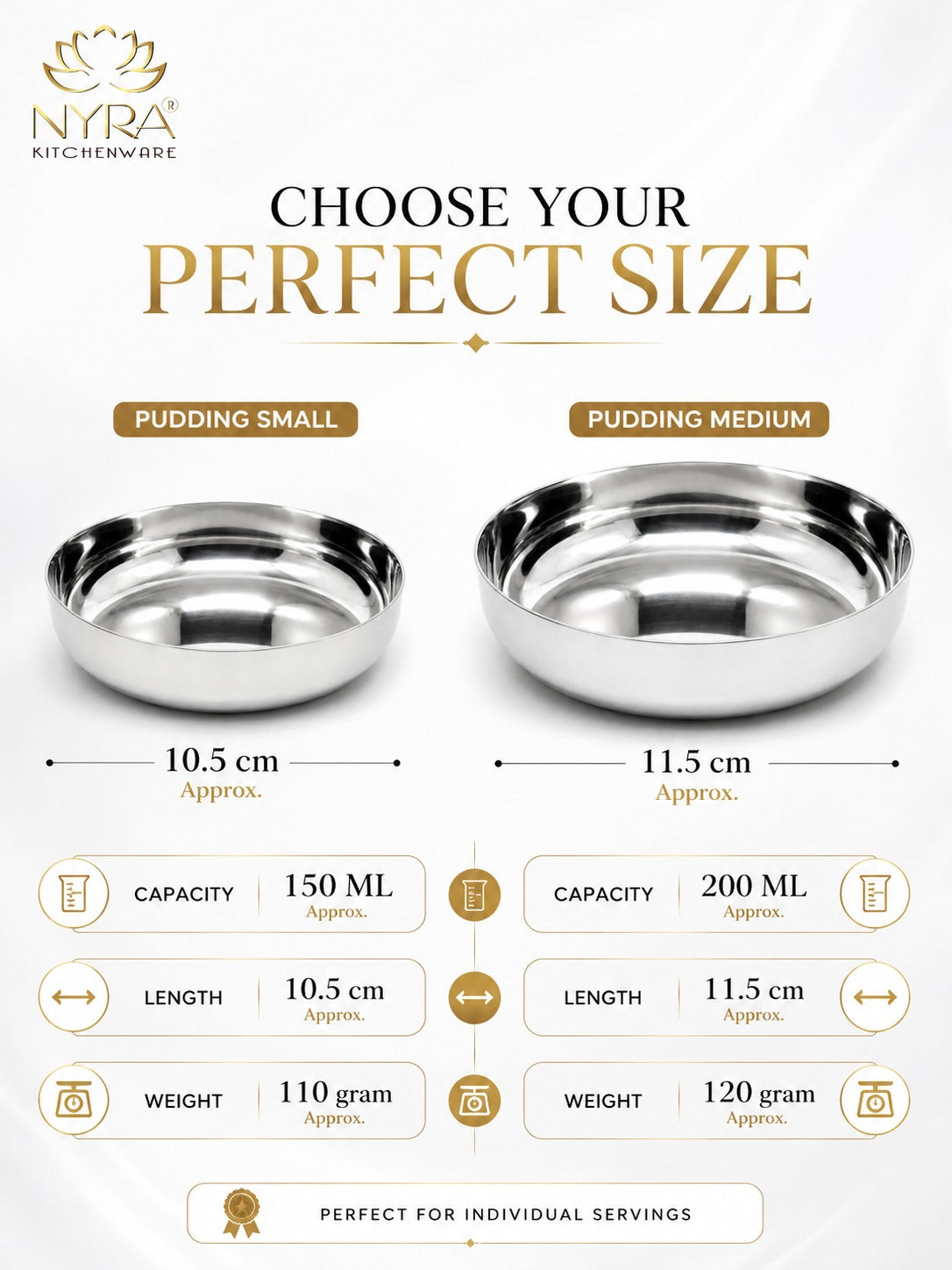 Stainless Steel Sweet Dish Katori Set | Serving Bowls Set of 6 Pcs – 140 ML/160 ML each