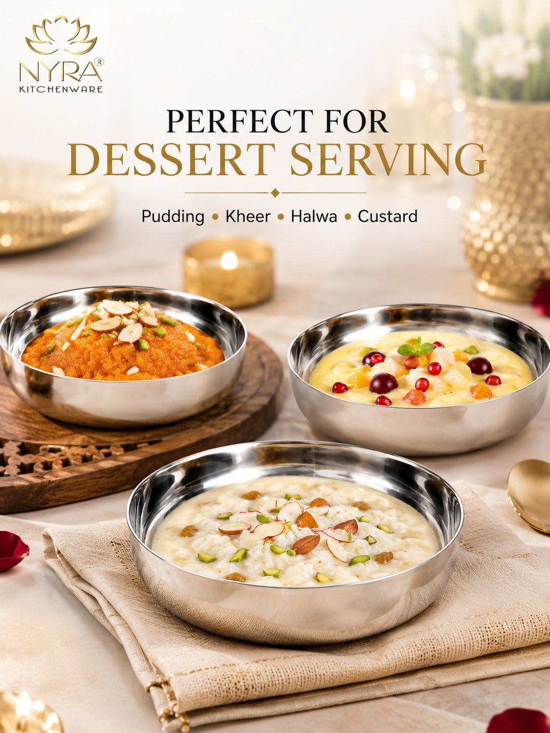 Stainless Steel Sweet Dish Katori Set | Serving Bowls Set of 6 Pcs – 140 ML/160 ML each