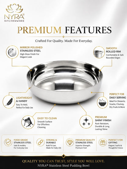 Stainless Steel Sweet Dish Katori Set | Serving Bowls Set of 6 Pcs – 140 ML/160 ML each