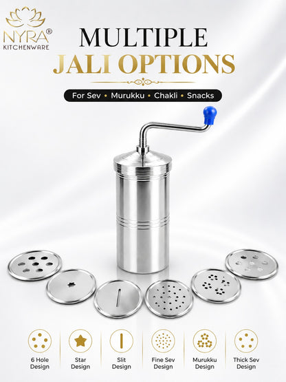 Stainless Steel Kitchen Press | Namkeen Sev Maker Machine - 6 different Jalis