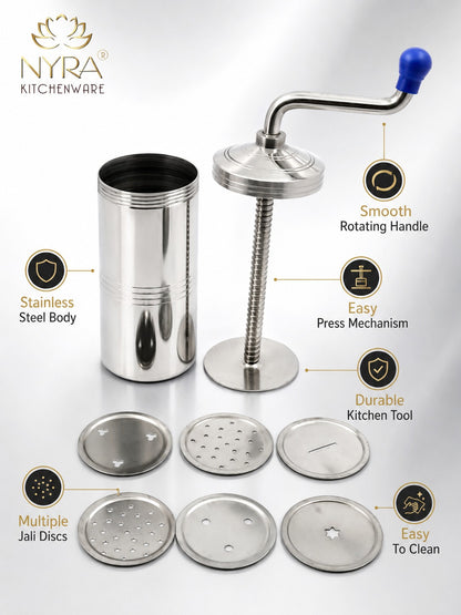 Stainless Steel Kitchen Press | Namkeen Sev Maker Machine - 6 different Jalis