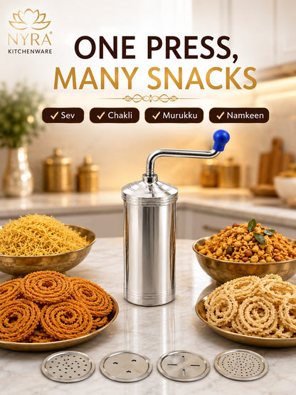 Stainless Steel Kitchen Press | Namkeen Sev Maker Machine - 6 different Jalis