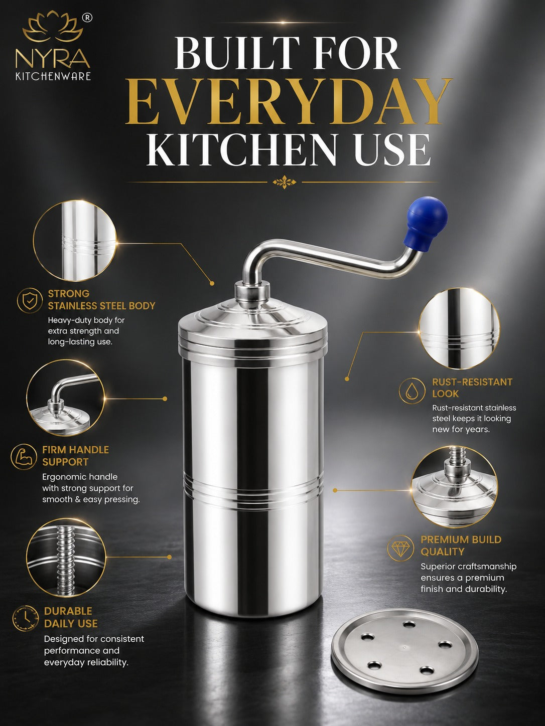 Stainless Steel Kitchen Press | Namkeen Sev Maker Machine - 6 different Jalis