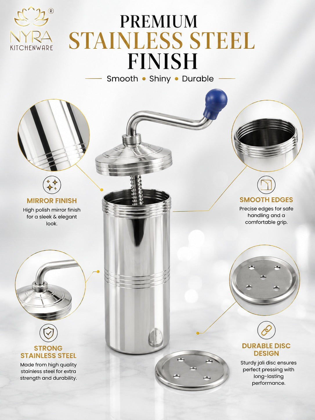 Stainless Steel Kitchen Press | Namkeen Sev Maker Machine - 6 different Jalis