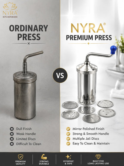 Stainless Steel Kitchen Press | Namkeen Sev Maker Machine - 6 different Jalis