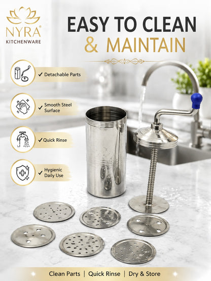 Stainless Steel Kitchen Press | Namkeen Sev Maker Machine - 6 different Jalis