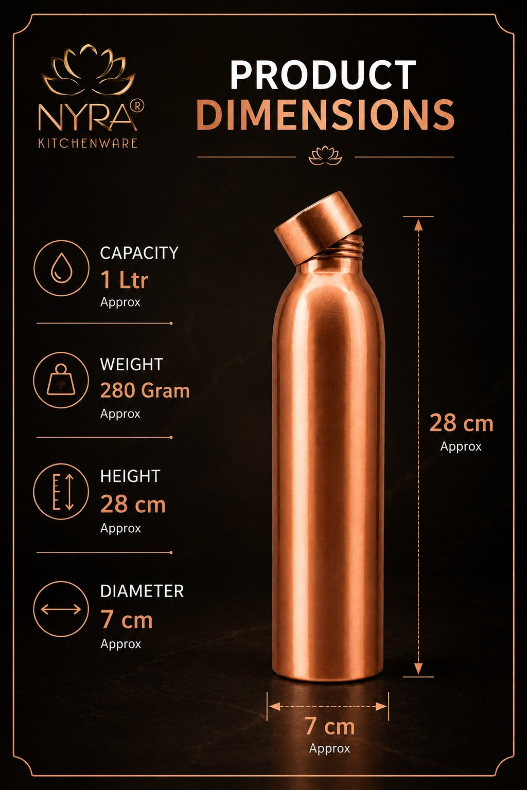 Pure Copper/Tamba Premium Bottle: Ayurvedic Wellness