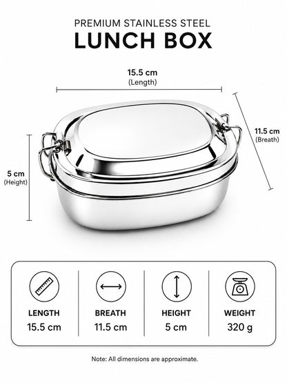 Stainless Steel Lunch Box for School & Office | Glossy Steel Tiffin Box with Double Decker Separator | Durable Food Storage Container for Kids & Adults