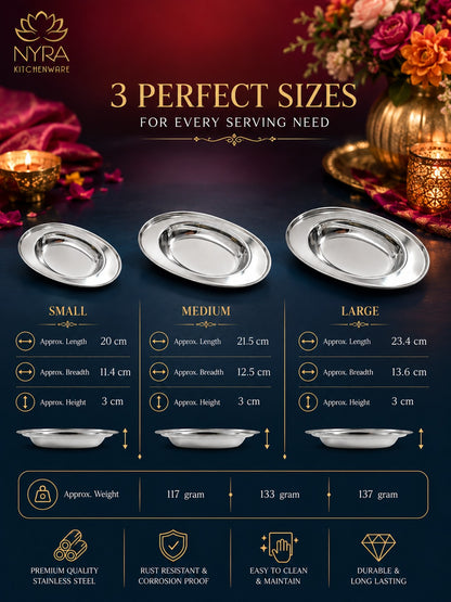 Stainless Steel Serving Plate Set | Oval-shaped Plates - Available in 3 Sizes |