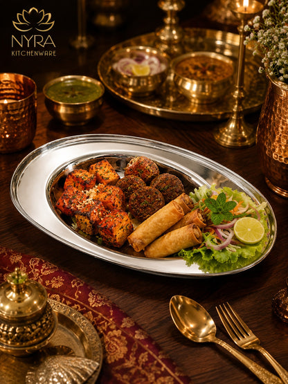 Stainless Steel Serving Plate Set | Oval-shaped Plates - Available in 3 Sizes |
