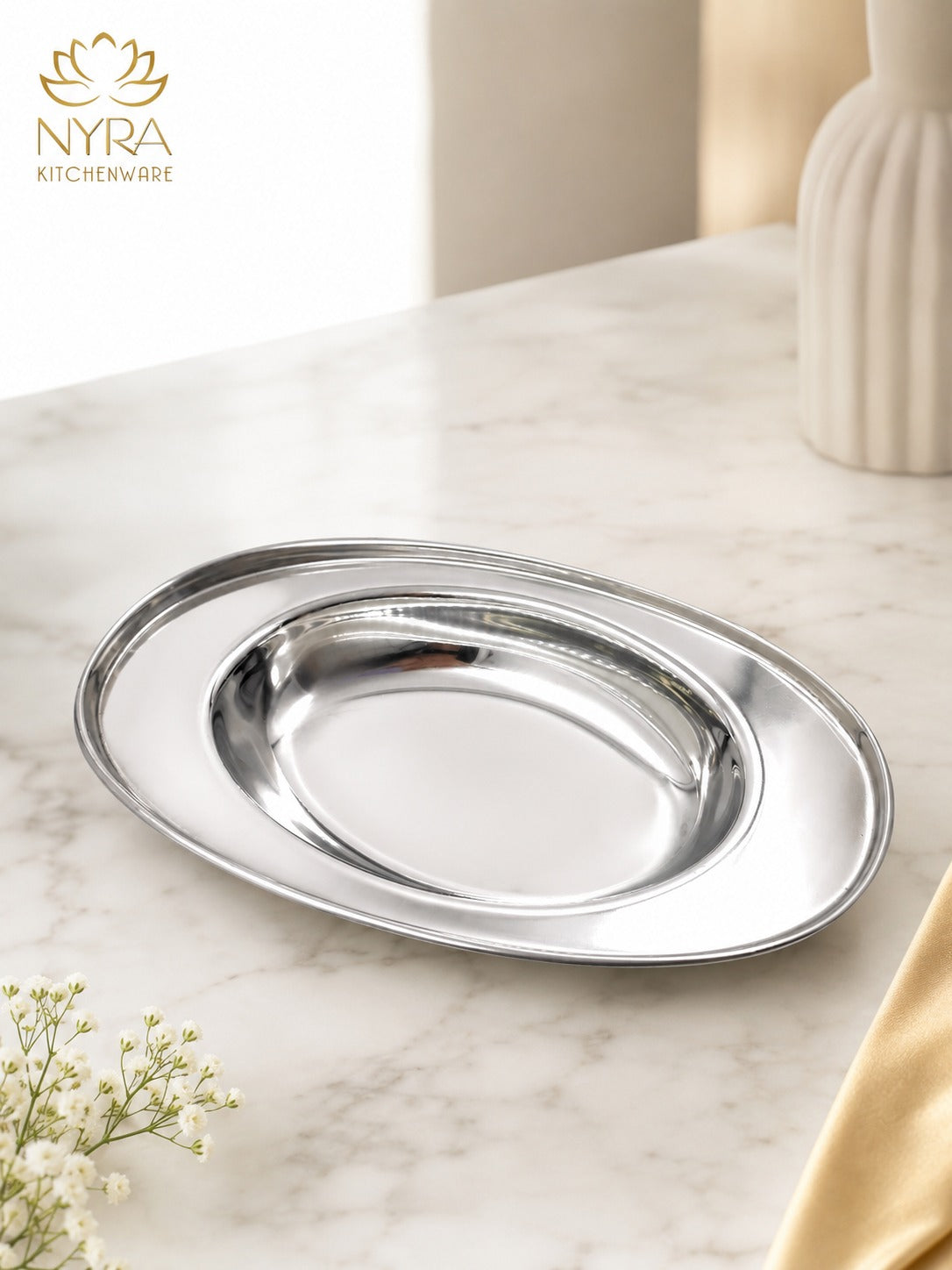Stainless Steel Serving Plate Set | Oval-shaped Plates - Available in 3 Sizes |
