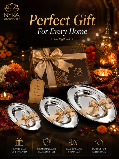 Stainless Steel Serving Plate Set | Oval-shaped Plates - Available in 3 Sizes |
