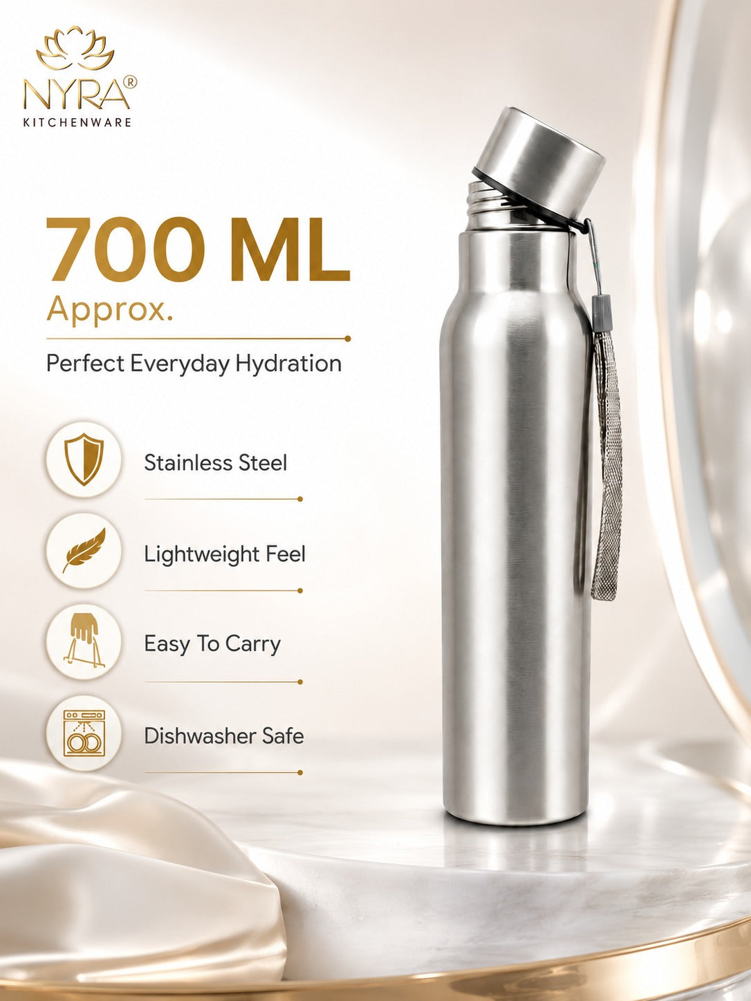 Stainless Steel Single-Walled Water Bottle with a String