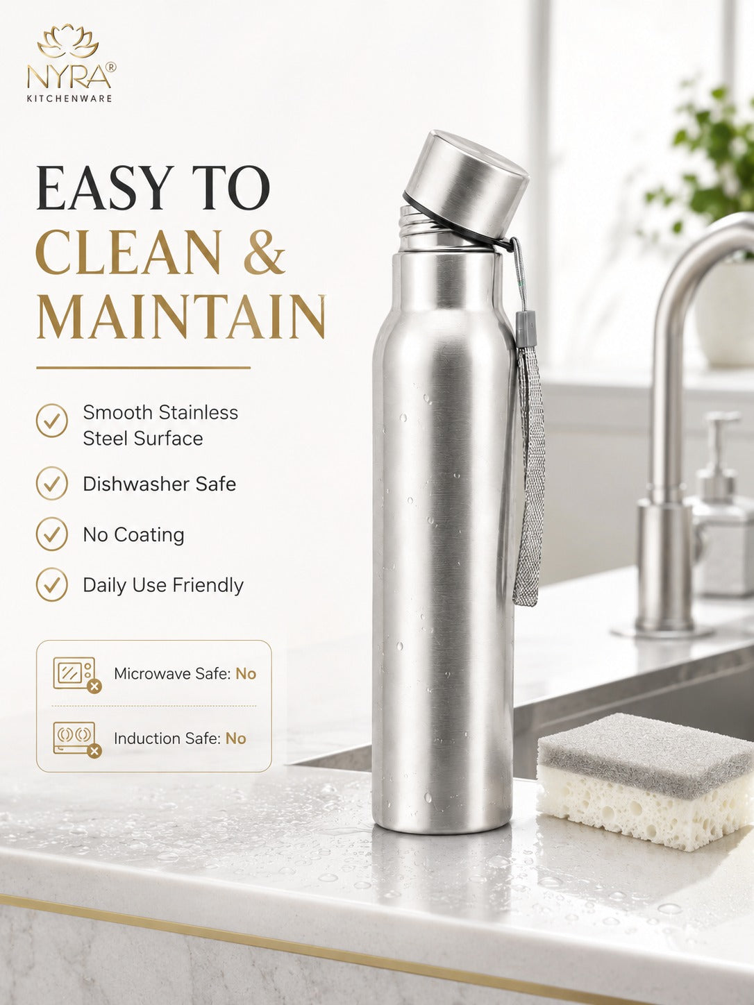 Stainless Steel Single-Walled Water Bottle with a String