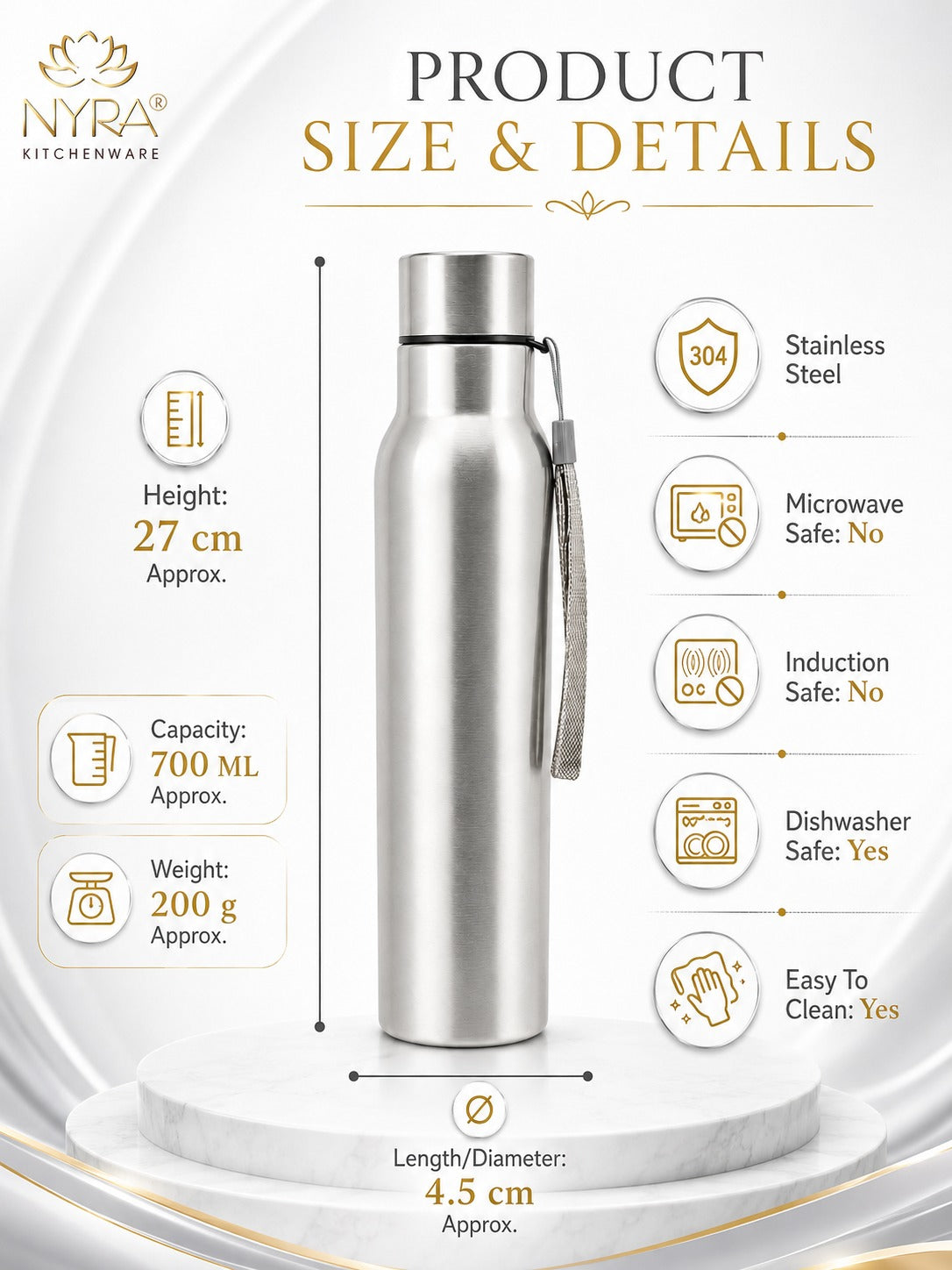 Stainless Steel Single-Walled Water Bottle with a String