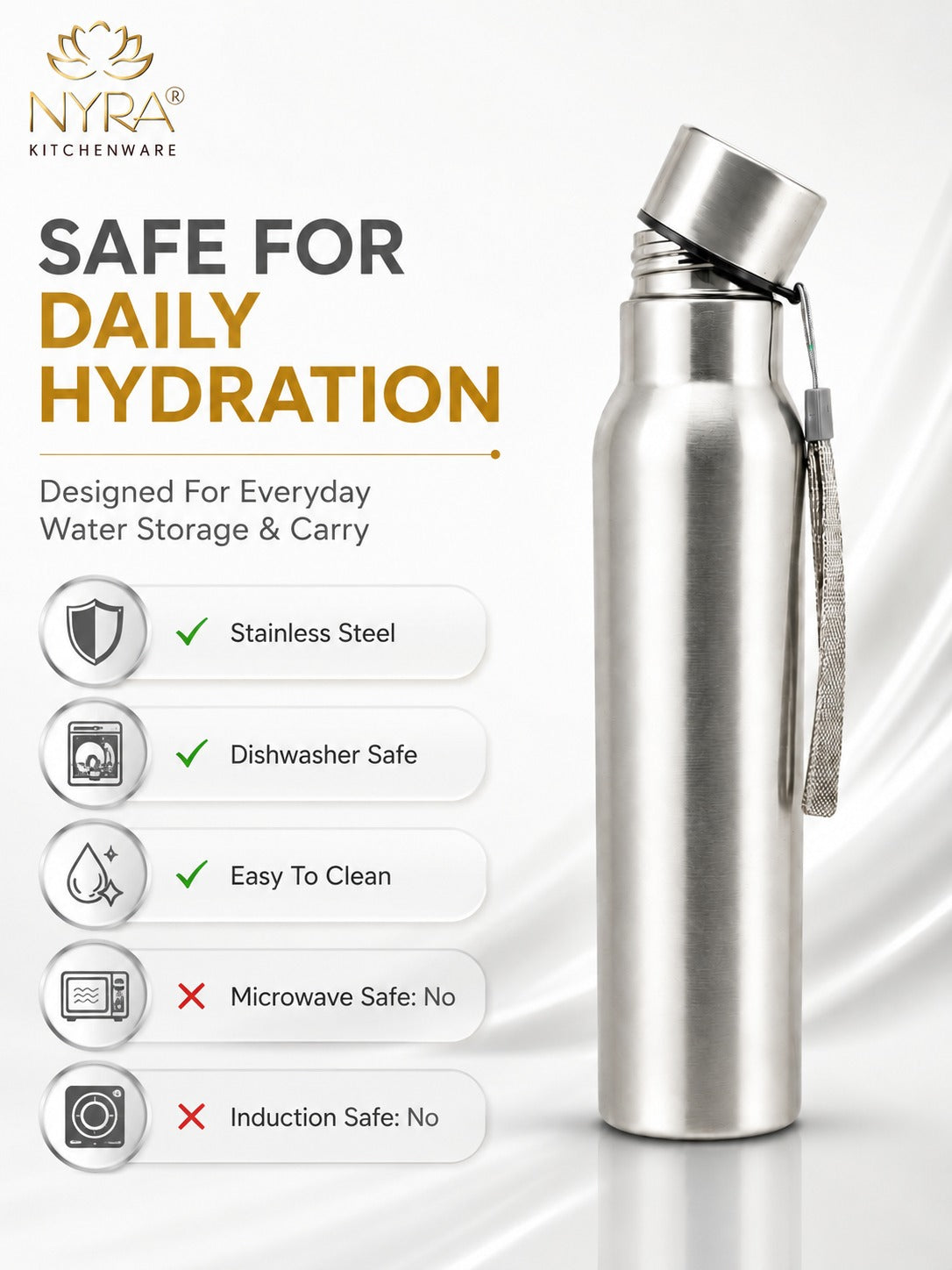 Stainless Steel Single-Walled Water Bottle with a String