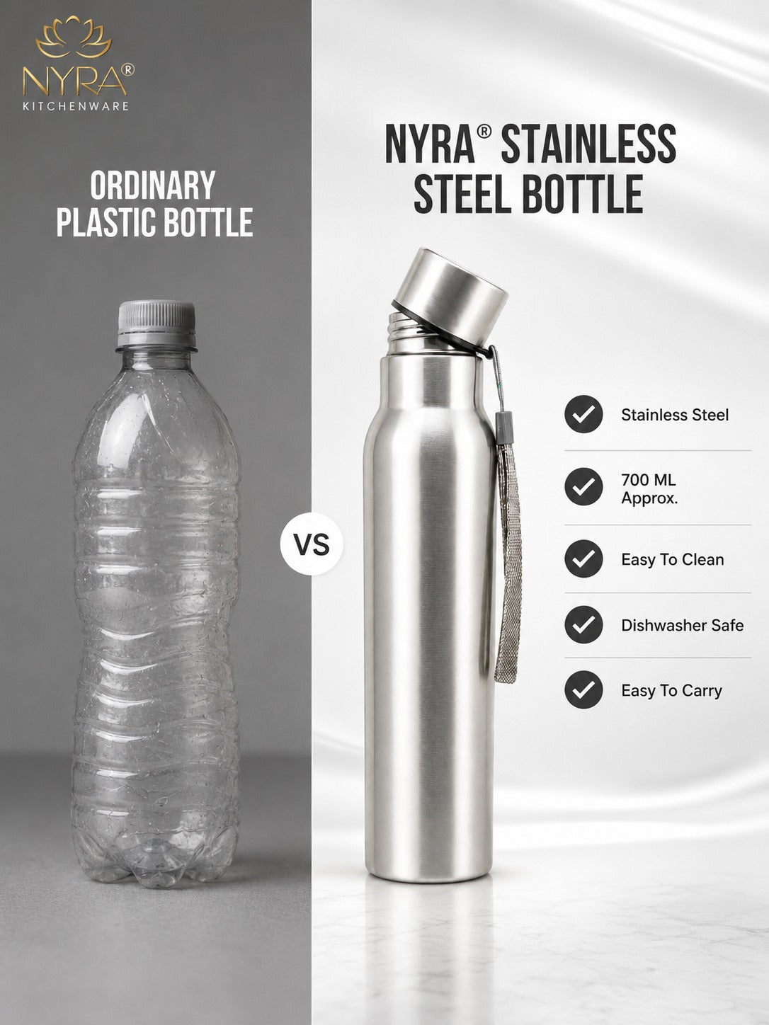 Stainless Steel Single-Walled Water Bottle with a String